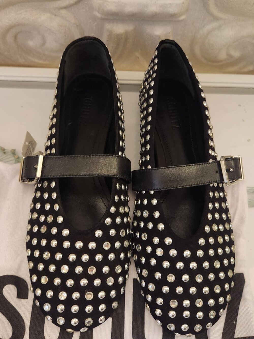 SCHUTZ Leather "Eiza" Ballet Flats. Embellished. NWT. Size 8 Regular - Picture 2 of 11